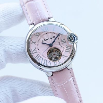 Cartier 316L Steel Italian Cowhide Pink Leather Strap 36*10MM Pink Dial Watch